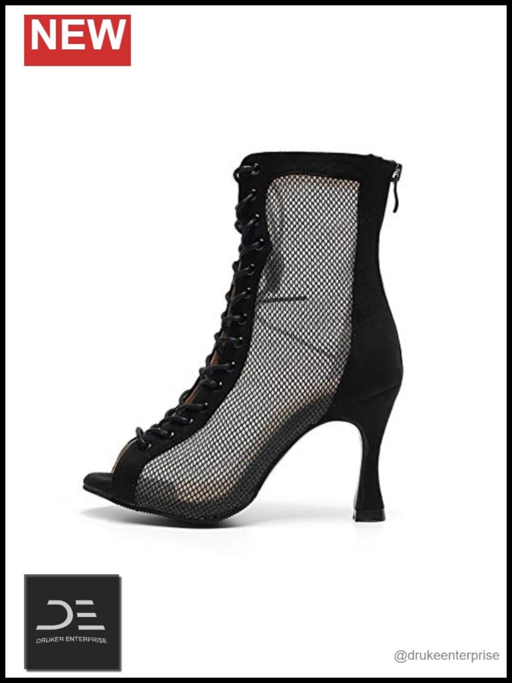 Women Mesh Dance Heels Boots 3 inch Latin Salsa Shoes Open Toe